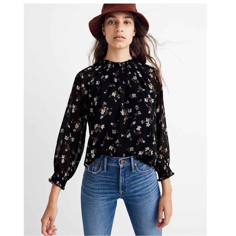 MADEWELL Smocked Mockneck Top in Backyard Blooms - M
